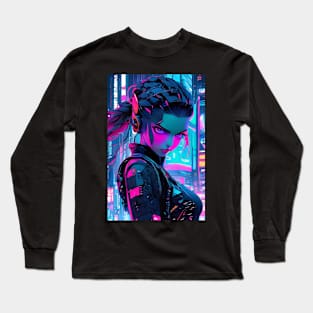 Neon cyberpunk girl Long Sleeve T-Shirt